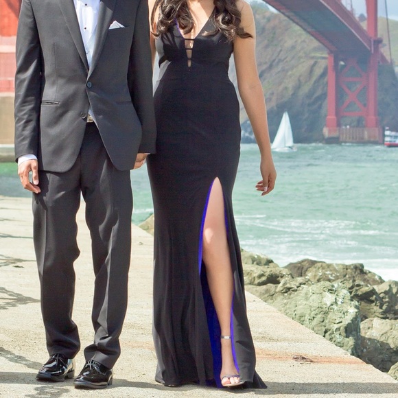 Betsy & Adam Dresses & Skirts - Black evening gown with electric blue accents